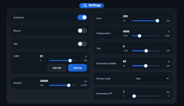 GUARD-1 device settings interface